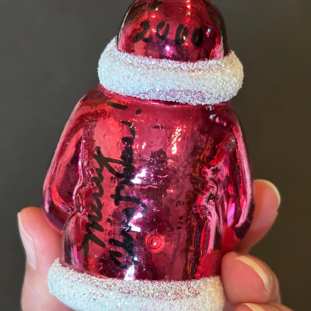 Polish Glass Santa Claus Christmas Ornament Magenta Pink Glitter 2000 Excellent